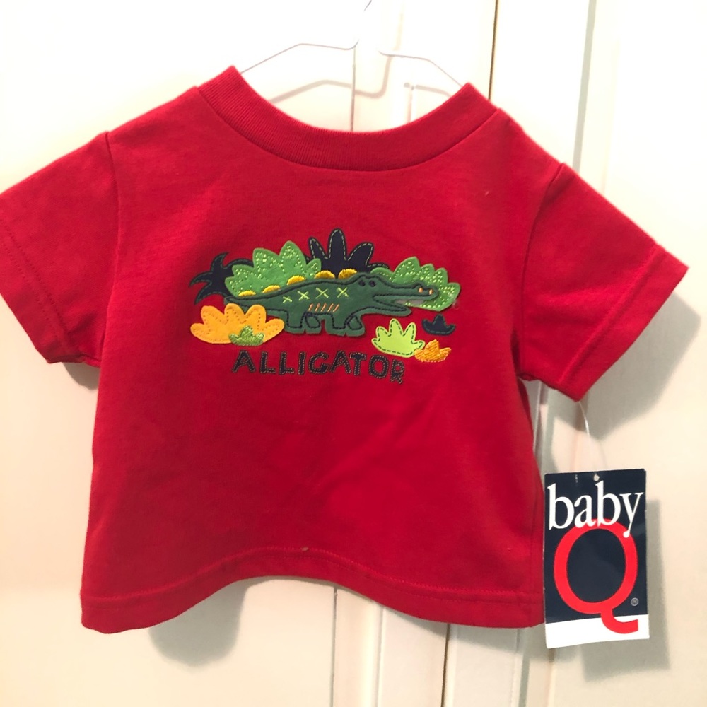 Baby Q red boys top with alligator with buttons.